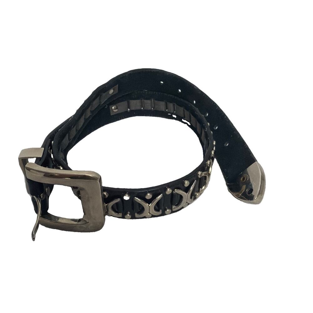 Y2K Gothic Studded Leather Belt Black Silver Hardware Biker Punk Rocker Emo